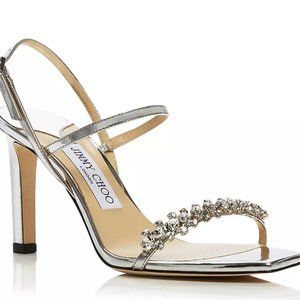 Jimmy Choo Women's Meira 85 Embellished High Heel Slide Sandals - Silver